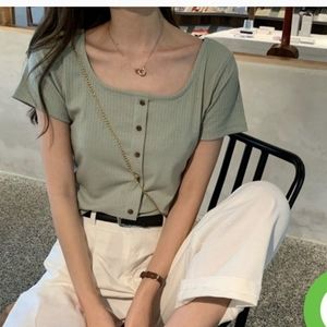 Green square neck top